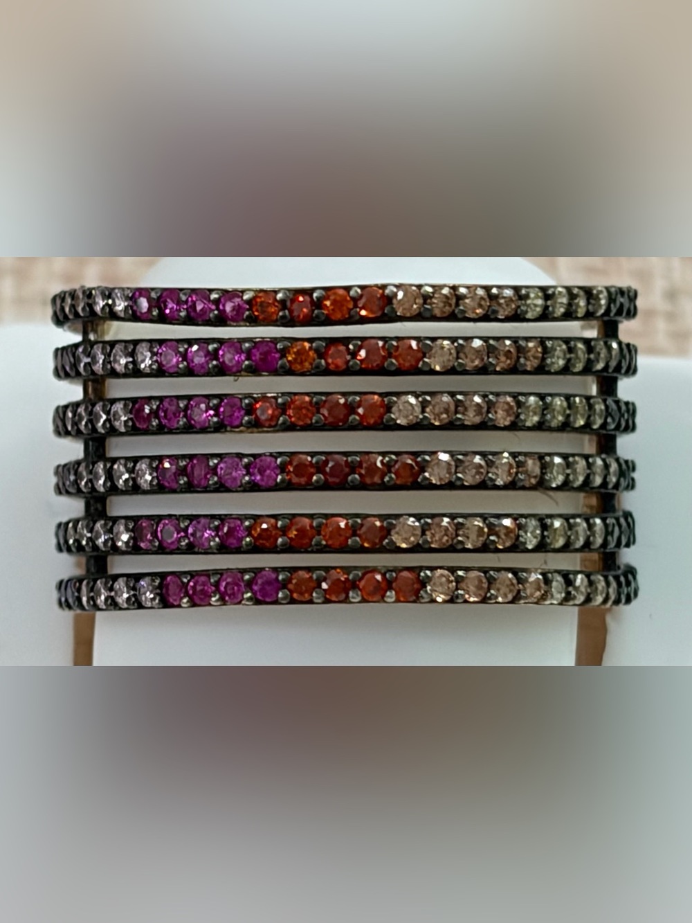 NEW SZ 9 Marlyn Schiff Multi-Colored Crystal Stones Ring 925 Sterling Gold Plate